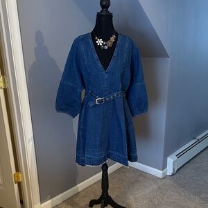 Denim Belted Mini Dress with Pockets!